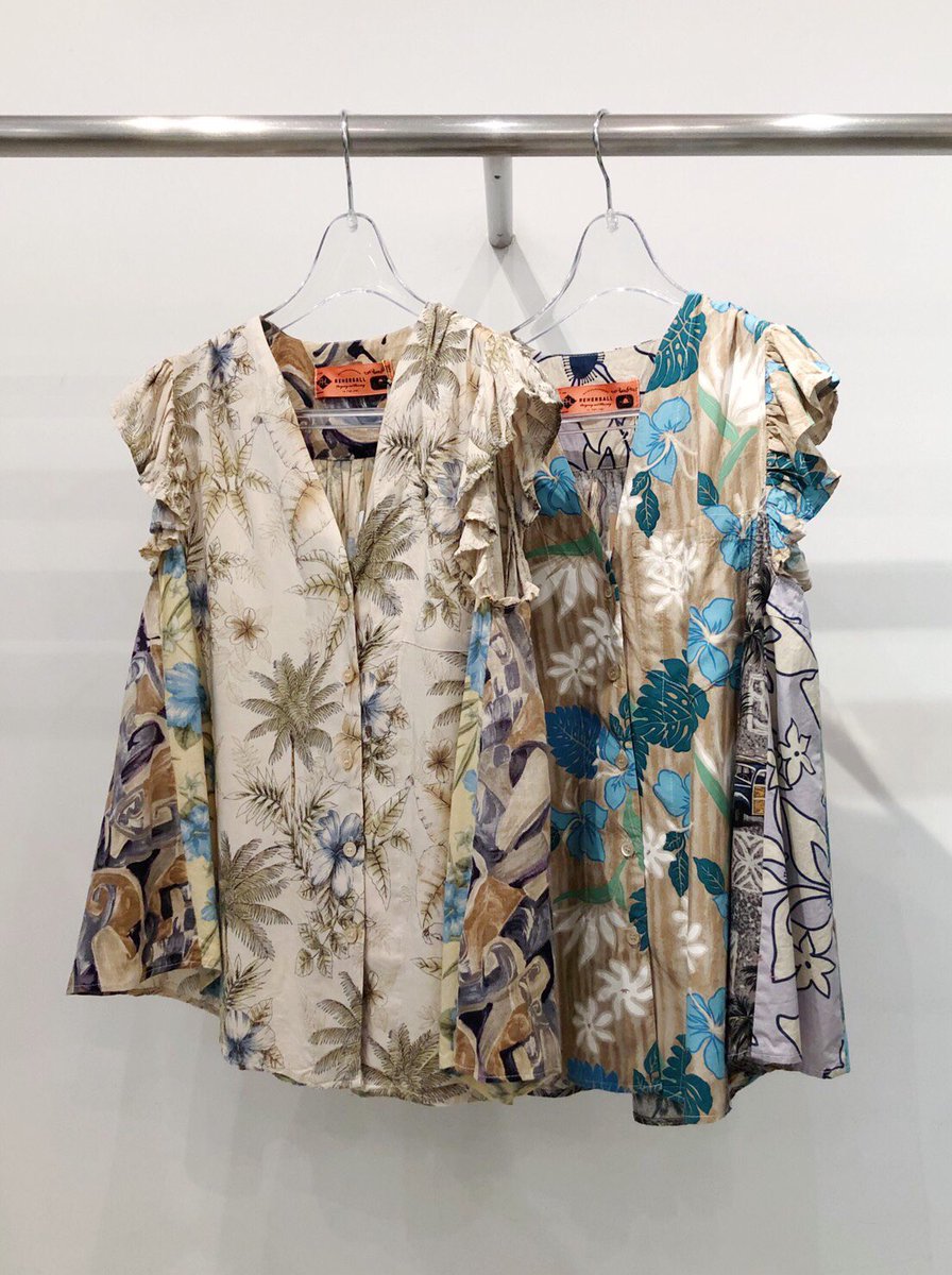 Chelsea A Twitter Rehersall アロハフリルトップス カラー アソート Tax 三枚のアロハシャツ をリメイクしたトップスは 紅茶の後染めの仕上げが馴染みの鍵 ラフなアロハシャツが生まれ変わり 深めのvネック サイドフレア フリルスリーブと 女性の心を掴む