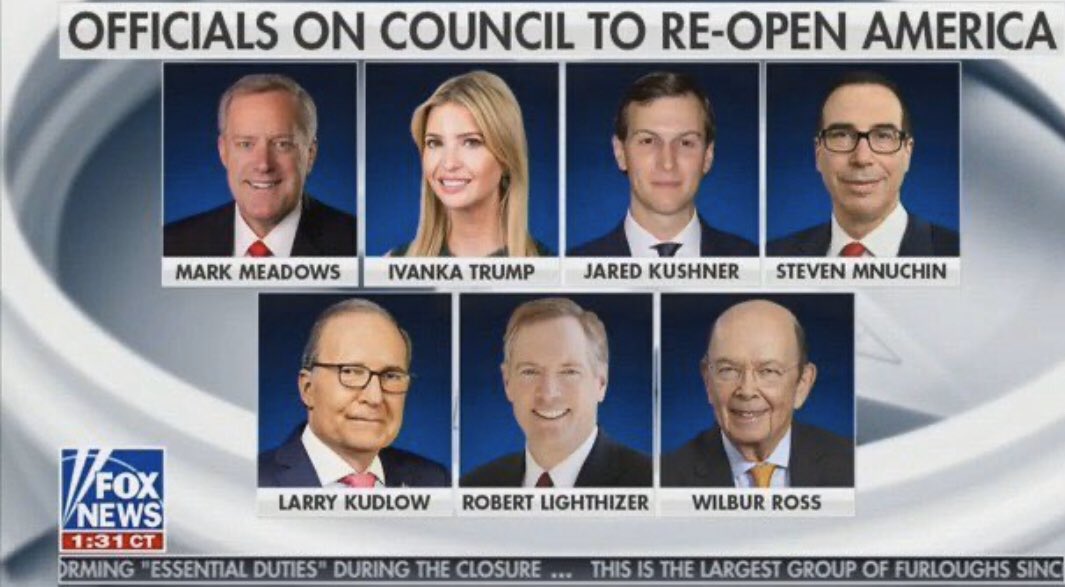 THREAD:Let’s review the toadies Trump put in his “Re-Open America Council” one-by-one, shall we?