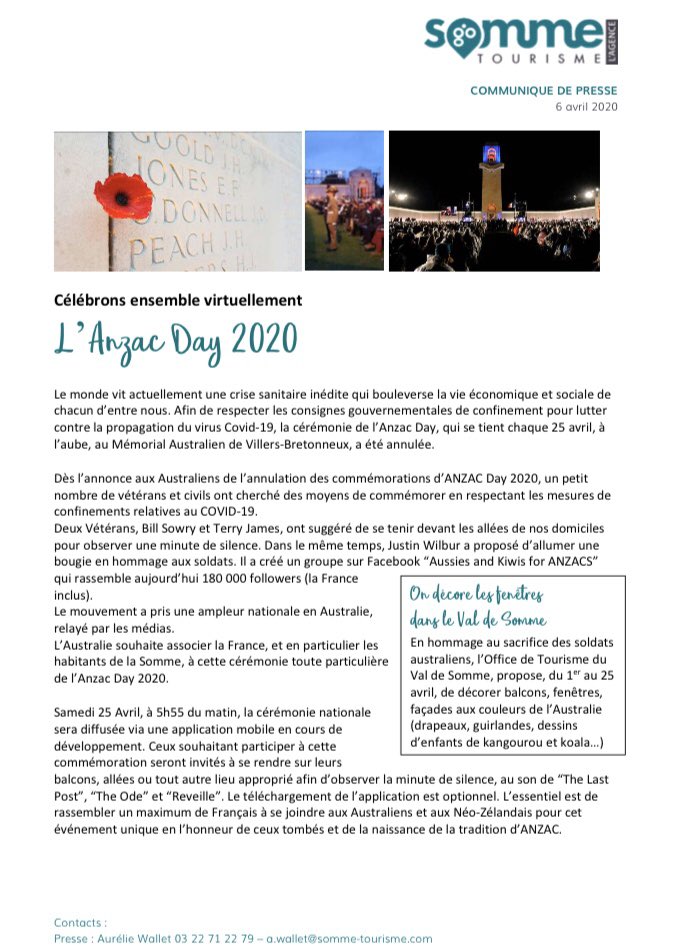 pole_grand's tweet photo. Communiqué de presse de Somme Tourisme concernant L’Anzac Day 2020 https://t.co/4GEX8yyVRO