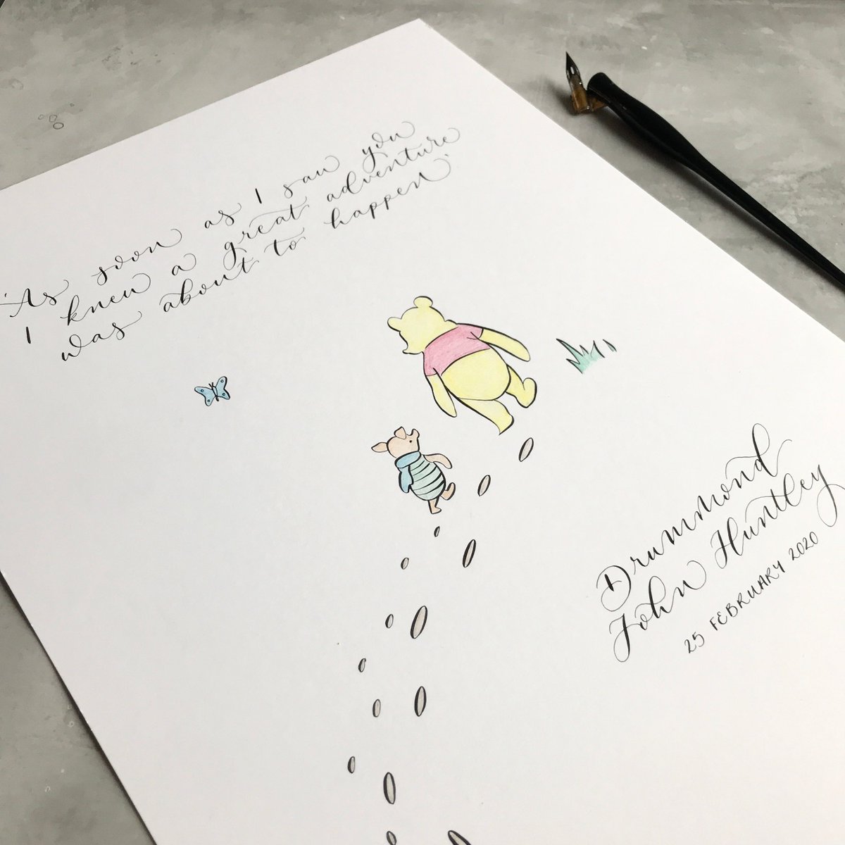 A lovely distraction from it all. A simple Winnie the Pooh quote for a newborn all the way over in Australia.