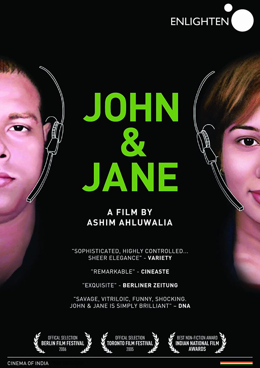 A entirely original blend of observational documentary and tropical science-fiction, it follows the stories of six "call agents" that answer American 1-800 numbers in a Mumbai call center. #JohnAndJane (2005) by  #AshimAhluwalia.Streaming on  @NetflixIndia.
