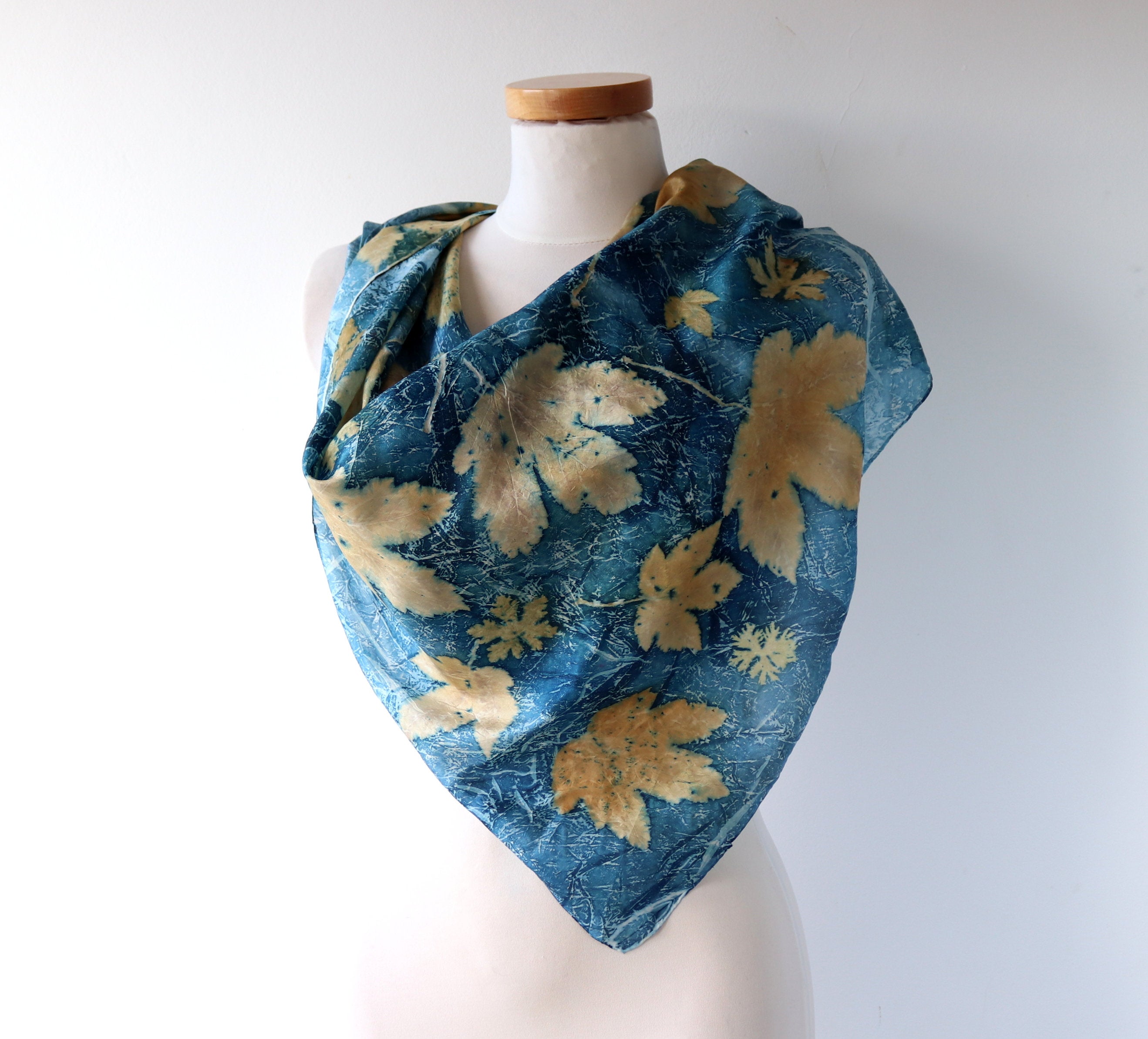 botanically printed silk scarf Eco printed large silk scarf
