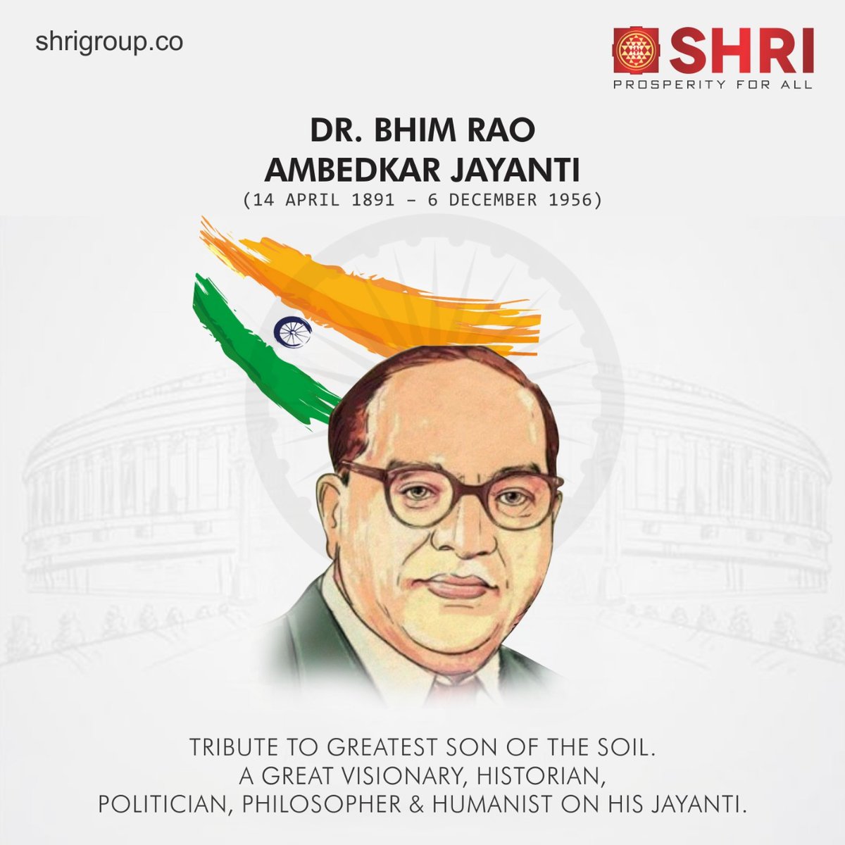 Shri Group pays homage to #DrBabasahebAmbedka, chief architect of the Indian Constitution, the First Law Minister of India who worked tirelessly for the upliftment of the weaker sections of the society on his #129thBirthAnniversary.

#BharatRatna #Ambedkar #ShriGroup #RealEstate
