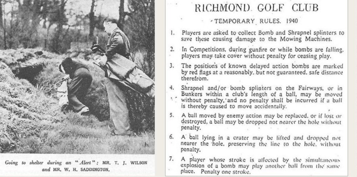 14/ Now homebound for 1 mth. Like all, I miss lots: hugging kids, visiting parents, &, yes, golf. In 1940, Richmond Golf Club in England faced a different threat, & enacted Temporary Rules. Reminder that we’ve been thru tough times before & we’ll get through this.Stay safe….