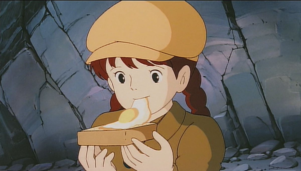 Castle In The Sky. I can't think of any other word at the moment to describe the food shots in this film but.......honest. Meat and potatoes. Right to the point lol! Just like the personalities of the pirates and the intense situation everyone is in.