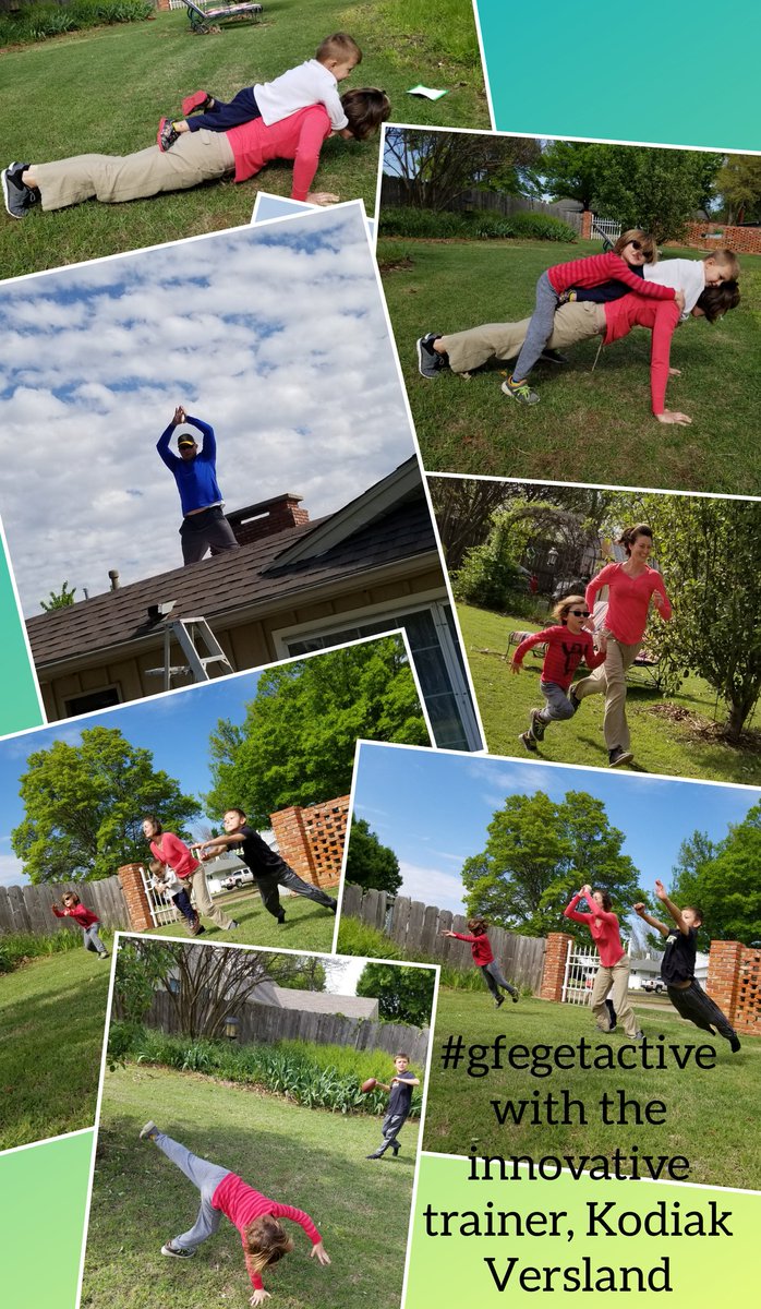 This is how the Verslands got their sweat on today. I had my kids create a workout plan, and it was my first grader, Kodiak's turn to lead us through his plan. My hubby even joined in from the roof😄
#gfegetactive