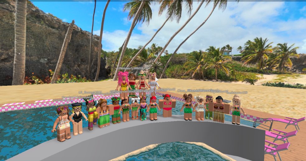 RblxPhoenix1's tweet photo. Phoenix Athletics had SUCH a great time at our luau themed practices and pool party today!! We are so excited to bring it for Catch A Wave by showing our spirit everyday. @CheerRoomRBLX https://t.co/xNr36xTEDw