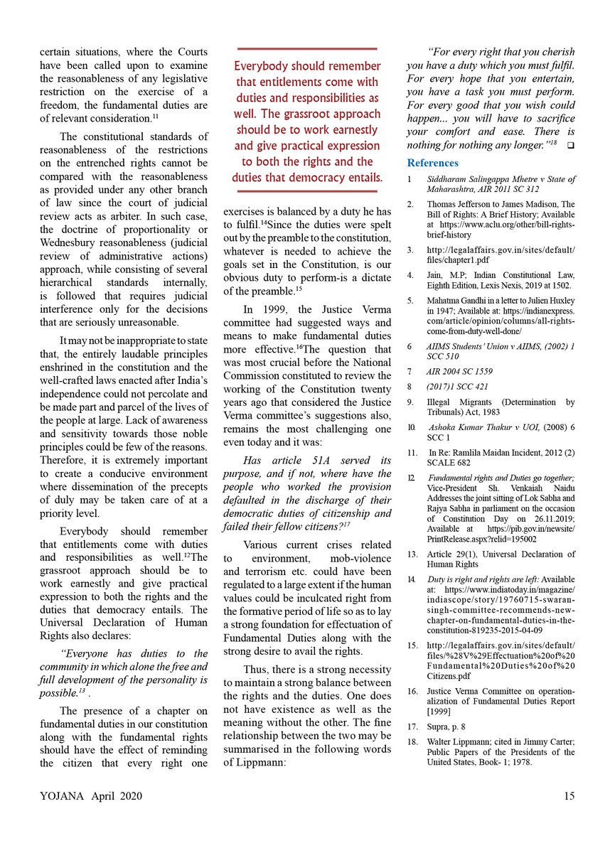 The  #Constitution of  #India is built on certain fundamental values to ensure fairness and justice for all. 'Balancing Fundamental Rights and Duties' is a detailed piece in  #Yojana written by Dr Ranbir Singh, Founder VC, National Law University,  #Delhi.  #ambedkarjayanti  