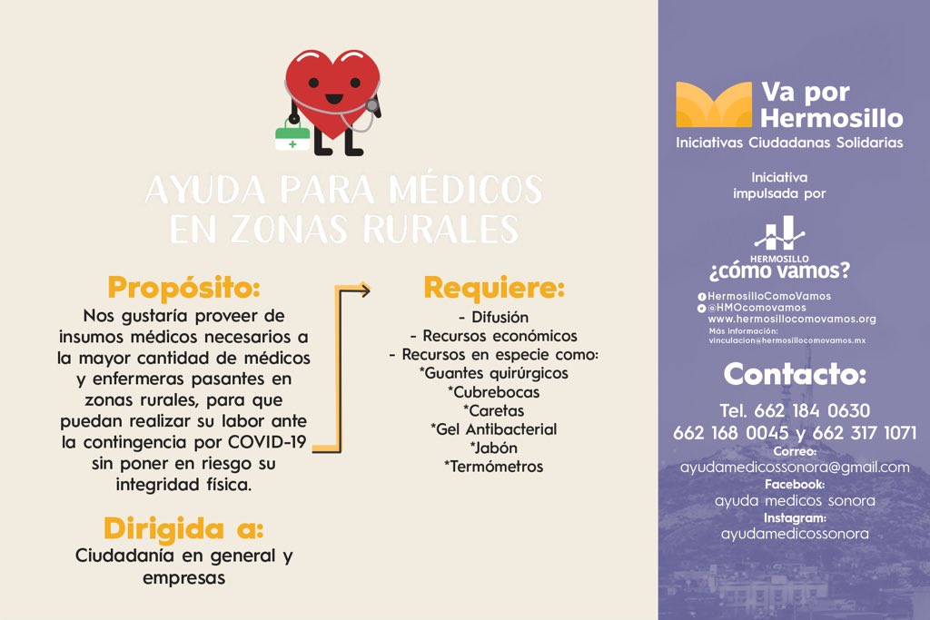 hmocomovamos's tweet photo. @Ayudamedicossonora busca llegar a los que cuidan la salud en las áreas rurales, a los más alejados. 
A través de esta iniciativa contribuimos a garantizar la salud de todas y todos 
🤜🤛 #VaXHermosillo https://t.co/xQQCm1wVcW