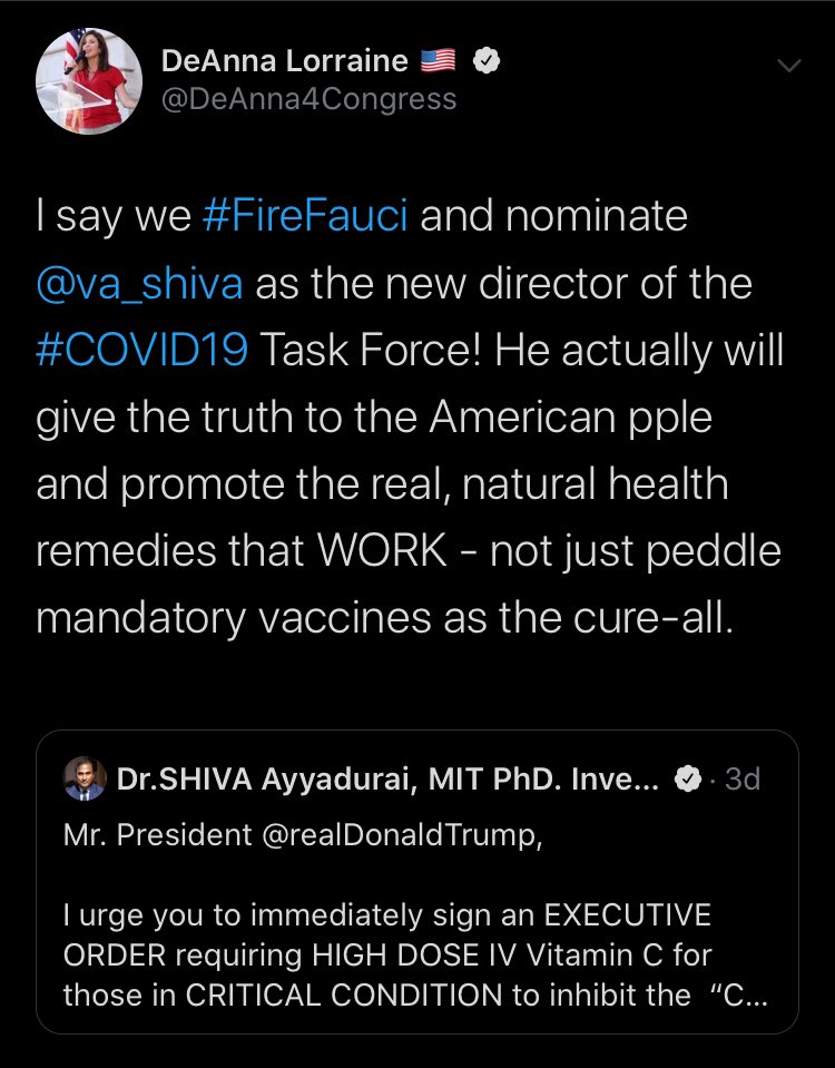 we'll start off with this considering its the tamest thing hereliking a tweet published by a horribly failed republican who quoted a tweet spreading misinformation on how to treat the coronavirus