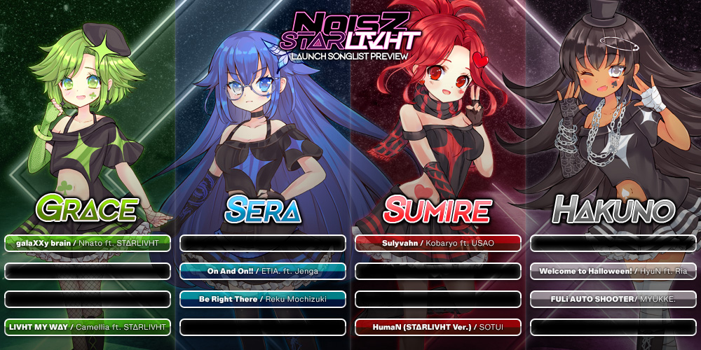 NOISZ STΔRLIVHT 2.0 (12/31) on Twitter: "Here's a sneak preview of STΔRLIVHT's launch songlist! We're revealing half of the songs that you'll be able to play when the game initially releases, but