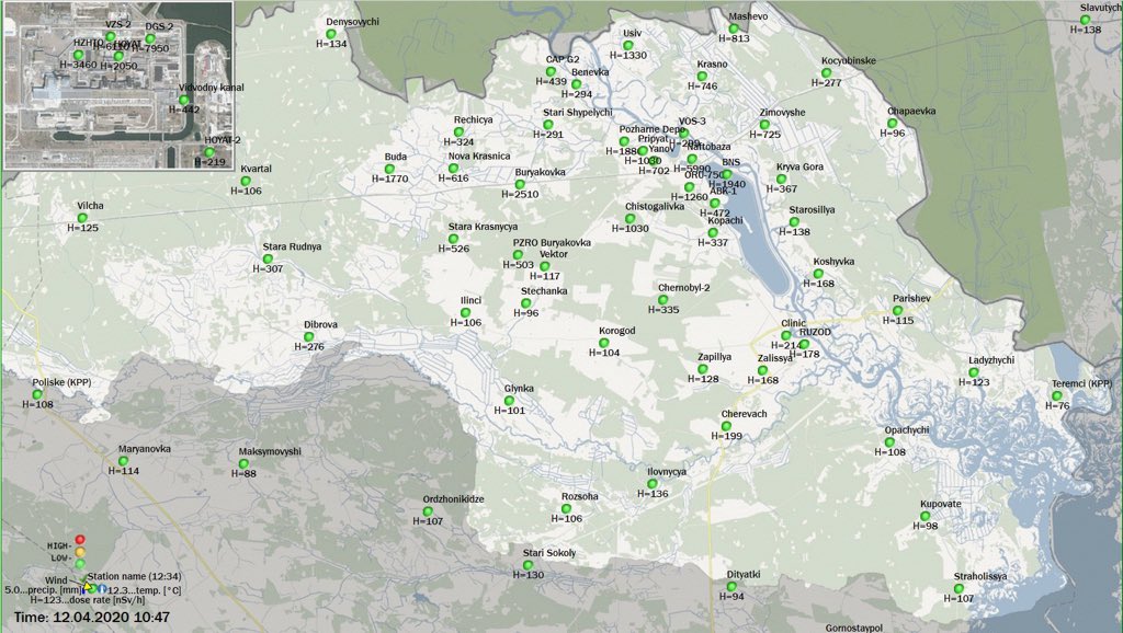 La dosis radiactiva en toda la zona de exclusión de Chernobyl durante los últimos días (10, 12 y 14 de abril) es estable y está dentro de los valores habituales, es decir, NO SE APRECIA UN AUMENTO DE DOSIS debido al incendio.Fuente:  http://www.srp.ecocentre.kiev.ua/MEDO-PS/index.php?lang=ENG&online=1 (nSv/h).