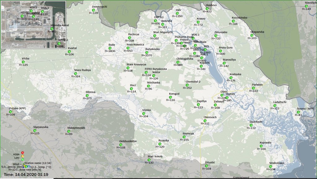 La dosis radiactiva en toda la zona de exclusión de Chernobyl durante los últimos días (10, 12 y 14 de abril) es estable y está dentro de los valores habituales, es decir, NO SE APRECIA UN AUMENTO DE DOSIS debido al incendio.Fuente:  http://www.srp.ecocentre.kiev.ua/MEDO-PS/index.php?lang=ENG&online=1 (nSv/h).