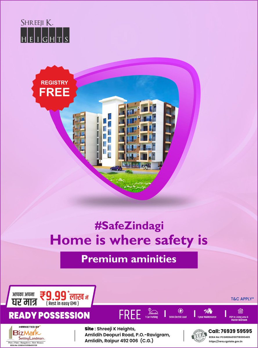 PChopraRpr's tweet photo. Your dream home abundant with all the premium amenities.
Flats ready to possess Contact: 7693959595
visit website: https://t.co/GgJSqOFtIh
Address: Shreeji K Heights, Near Water Tank, Amlidih, Raipur, Chhattisgarh
#ShreeJiKHeights #Bizmark #Amlidih https://t.co/JBLvGbk9xG