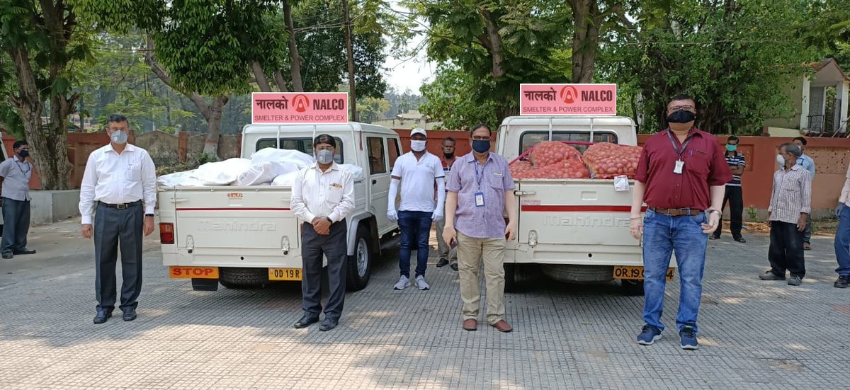 NALCO_India's tweet photo. Social distancing does not distance us from Society. Realising the need  of migrant workers at these times, Rice, Flour, Harad Dal &amp; Potato were handed over to District Administration, Angul. Thank you Smelter &amp; Power frontliners. #IndiaFightsCorona @JoshiPralhad @MinesMinIndia https://t.co/cF1rCyv7za