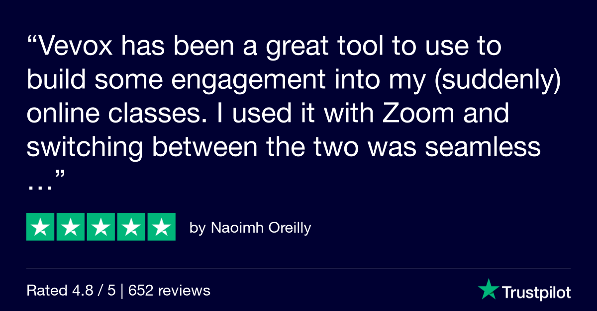 Running Vevox in parallel with your chosen video conferencing software is simple and really effective as <a href="/NaoimhDCU/">NaoimhDCU</a> discovered. If you have questions about how this works, drop us a line #virtualclassroom #onlinelearning