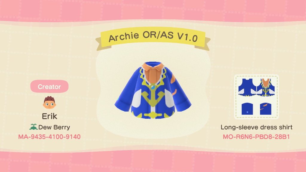 Next is Archie in his Pokemon ORAS design. As seen w v1.0 I’ll try to make improvements over time. #AnimalCrossingNewHorizons     #ACNH     #AnimalCrossingDesigns  #ACNHDesign