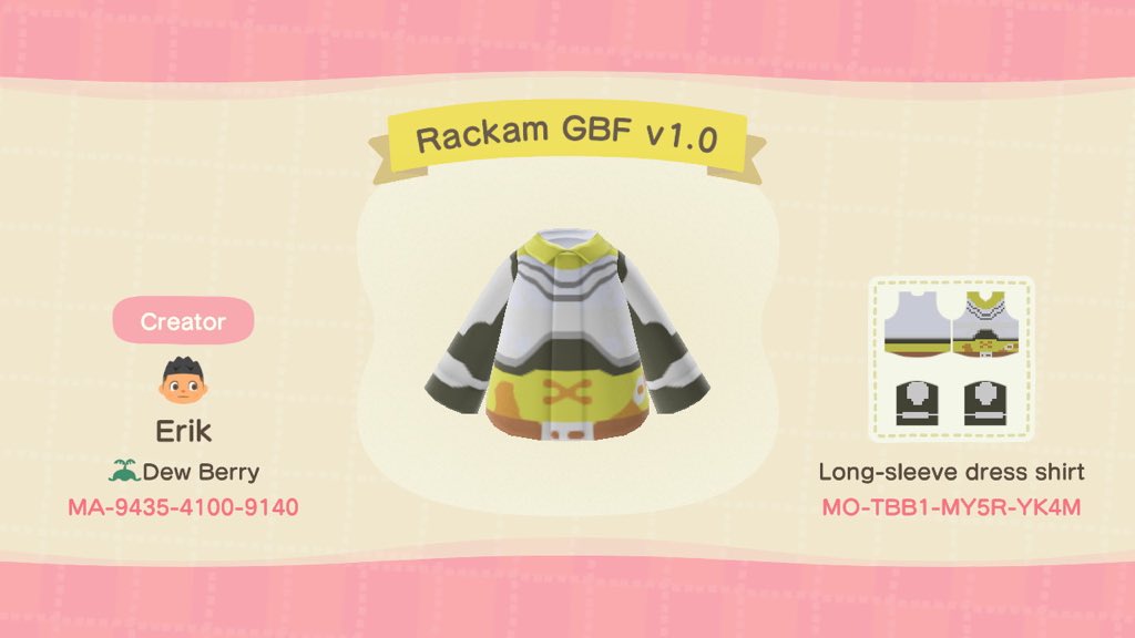 RACKAM STANS RISE UPAnyway for the GBF fans here is my attempt at Rackam. This one was the hardest one to do bc no back view and the (relatively) complex design. #AnimalCrossingNewHorizons     #ACNH     #AnimalCrossingDesigns  #ACNHDesign