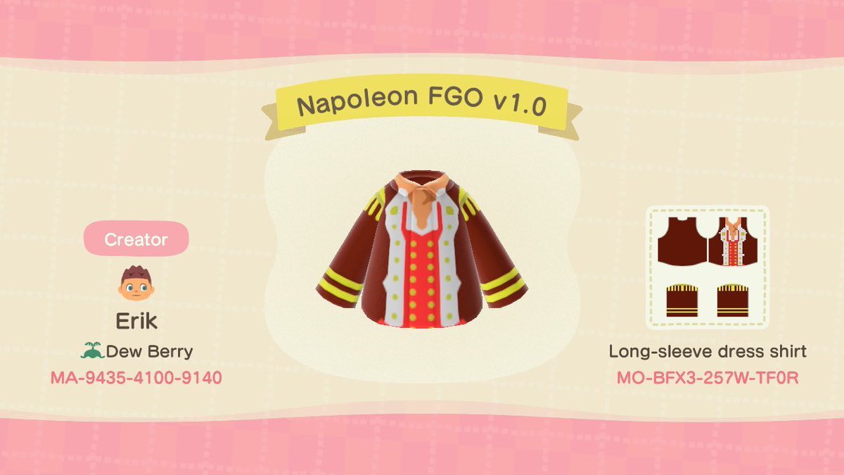 Putting these back up, here is my thread of AC Custom designs of characters I haven’t seen made yet.First is Napoleon F/GO! #AnimalCrossingNewHorizons    #ACNH    #AnimalCrossingDesigns  #ACNHDesign