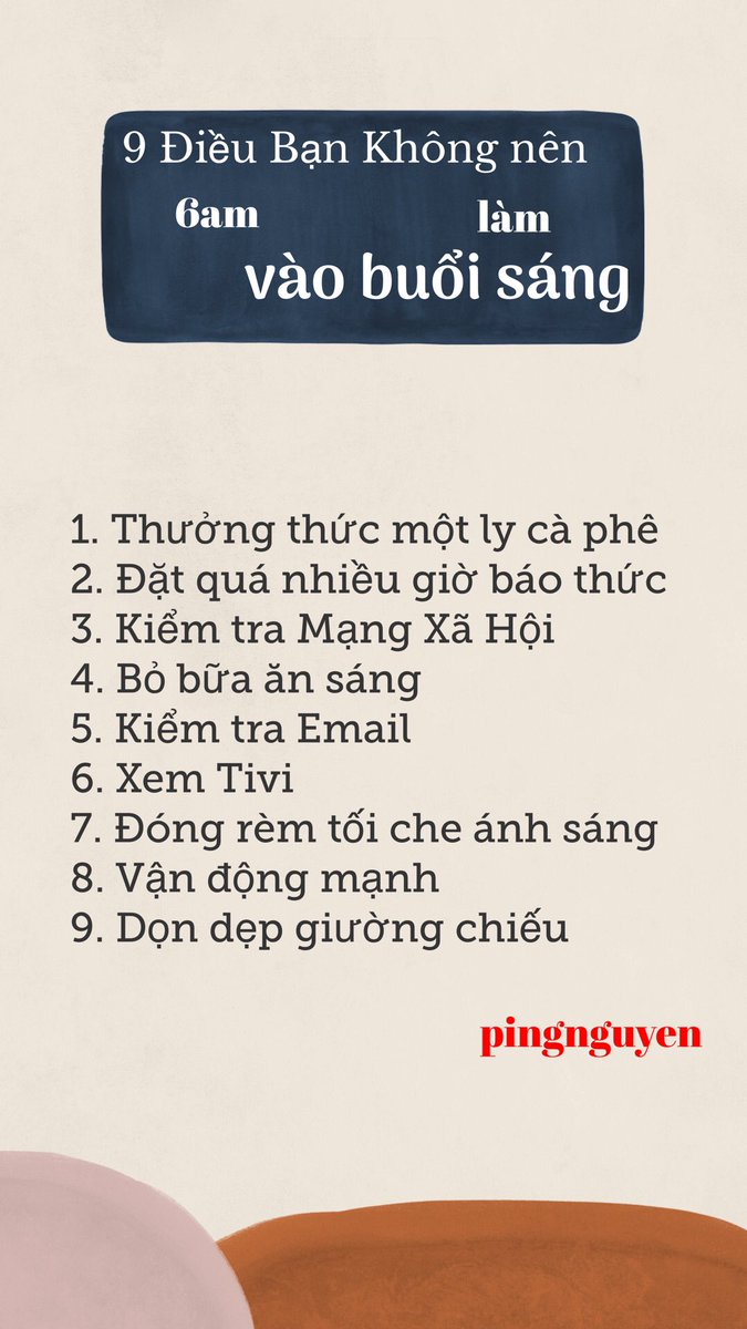PingNguyen85's tweet photo. 9 Điều Bạn Không Nên Làm Vào Buổi Sáng 👇
https://t.co/5XPR6g98DR
#pingnguyen #kinhdoanhonline https://t.co/hWTZeDWVFO