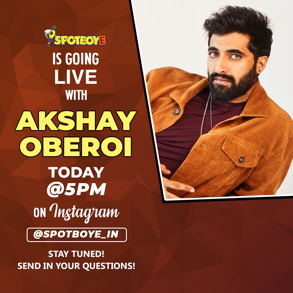 Spotboye's tweet image. Hi Guys!
The super-talented @Akshay0beroi will be going Live with us at 5 PM today!😍
Stay Tuned and be ready with your questions!

#AkshayOberoi | #SelectionDay | #Webshow | #Netflix | #Bombairiya | #InstaLive | @AkshayOberoi_FC