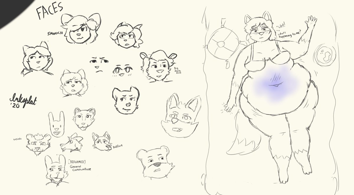 InksplotTweets's tweet photo. I committed today to work on faces, and decided the best way to do it was to draw them over and over again! Being a novice, I can't even settle on a distinct style, but I found the results pretty fun anyway.
#fatfurs #fatfurry #blueberry #inflation #faceday https://t.co/R6RPHzc2Hm
