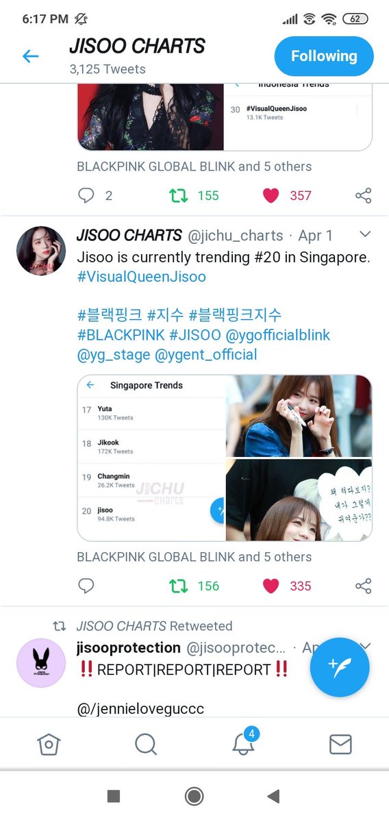 4th: On 1st April kingchoice poll of Visual Queen declared Jisoo as winner. But this acc didn't congratulate Jisoo for winning. But they congratulated bp for securing spots. After bigbang started a hashtag to congratulate T.O.P we started one too. They didn't even share that.