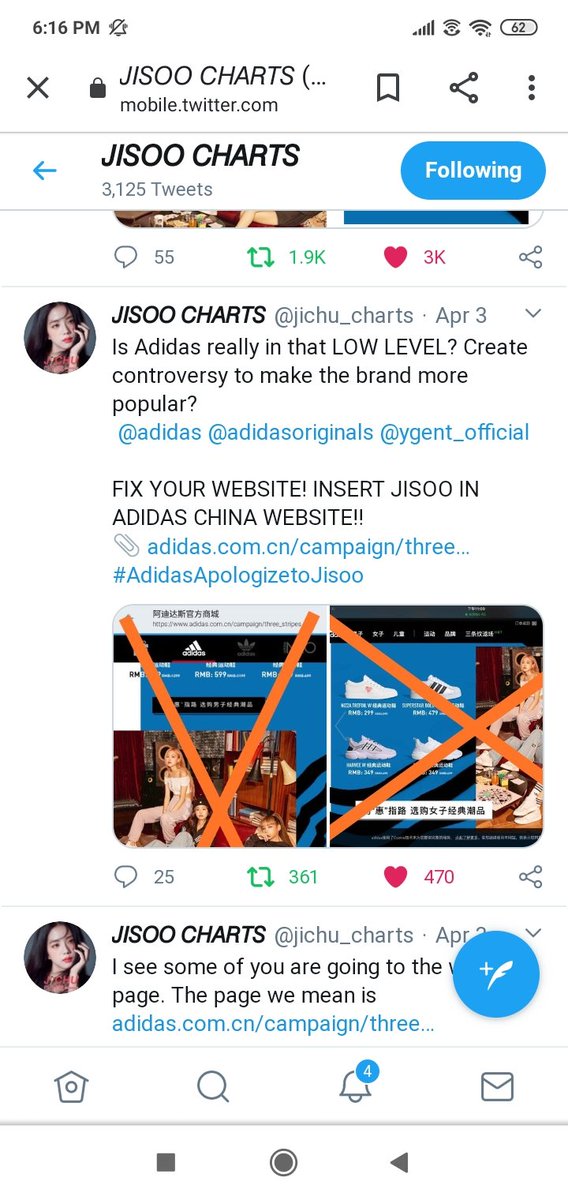 6th: On 3rd April Adidas again did dirty with jisoo. This time adidas china cropped out only Jisoo's photo in the group photo and uploaded it on their website. Chinese sparkles got so angry on them and decided to trend a hashtag. Many ot4s participated but this acc just ignored.