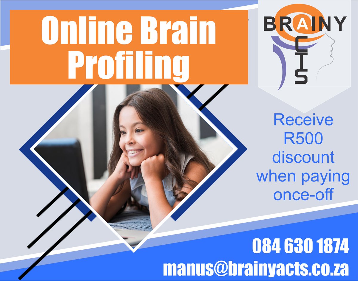 ActsBrainy's tweet photo. Sign your family up for our Online Brain Profiling sessions. The perfect way to start understanding your child’s way of thinking and learning. Contact us on 084 630 1874 or send us an email at manus@brainyacts.co.za https://t.co/h1uj6raHft
#brainyacts #onlinebrainprofiling https://t.co/YKyjoG7MlR