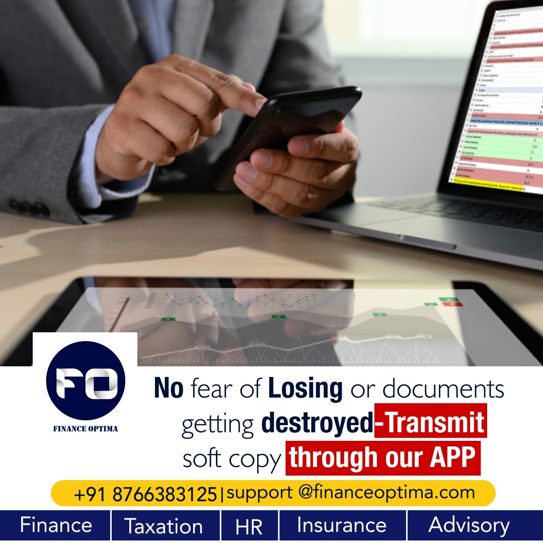 FinanceOptima's tweet photo. No fear of losing or documents getting destroyed- Transmit soft copy through our App
Contact Us: +91 8766383125
https://t.co/PFjJZmE3Mu

#Services #finance #taxation #Hr #insursnce #incometax #cpa #audit #advisory #startups #Gst #accountservice
#financialadvisor #sme #msme https://t.co/I56vspxGJH