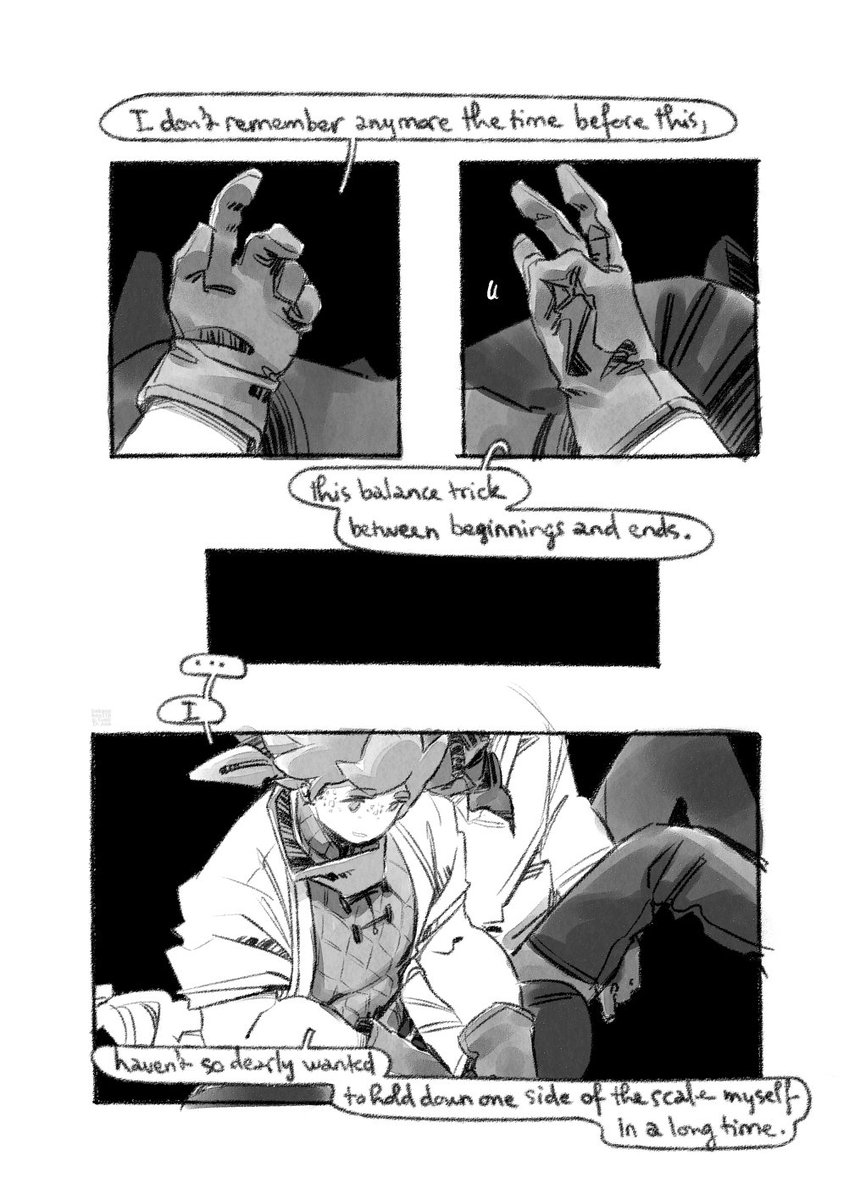 a small comic set before the d-day in the dragon heart AU, with Raihan as a knight sent on a death wish mission and saved by Milo, a dragon living as a doctor in a sequestered village