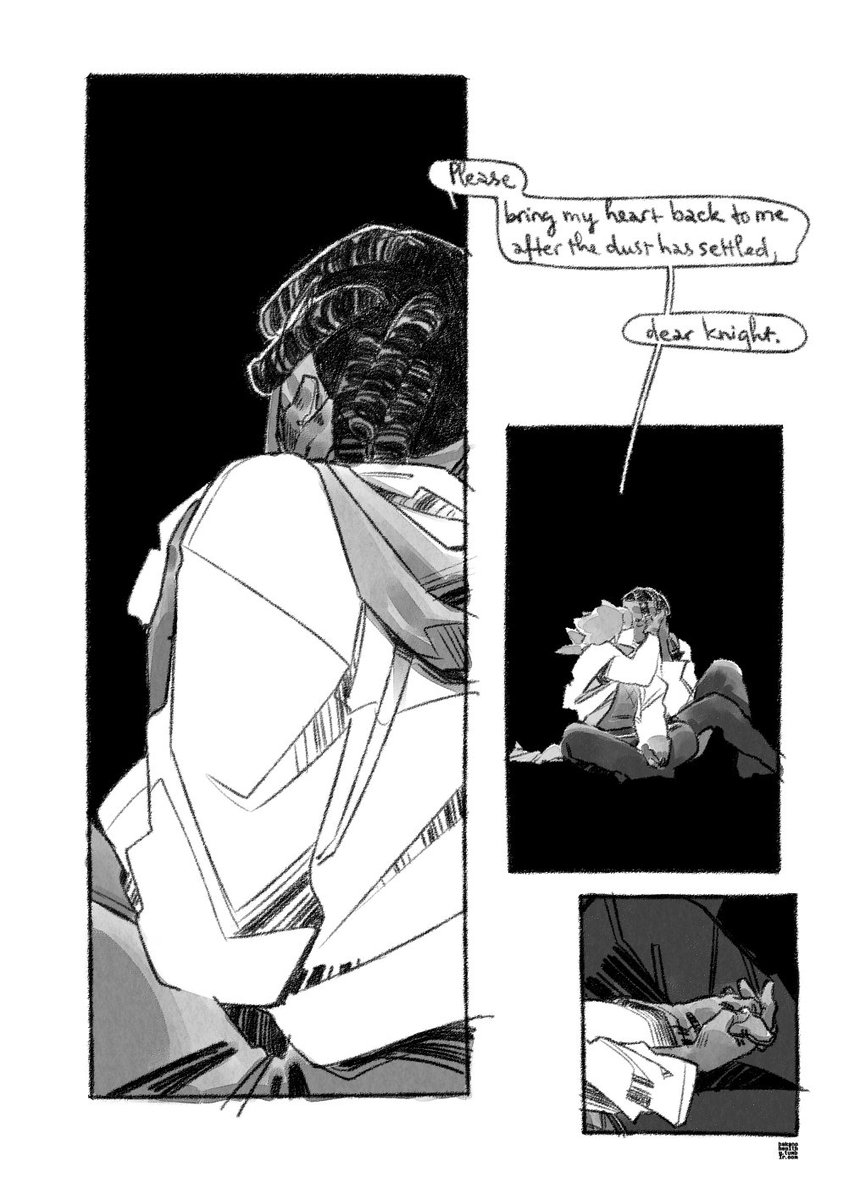 a small comic set before the d-day in the dragon heart AU, with Raihan as a knight sent on a death wish mission and saved by Milo, a dragon living as a doctor in a sequestered village