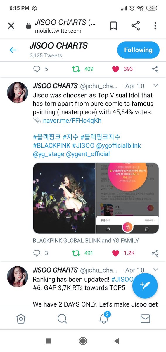 7th: On 10th April Jisoo won the starplay poll of Top Visual that has torn apart from pure comic to famous masterpiece. She got an article too from WikiTree. They didn't upload any of them.