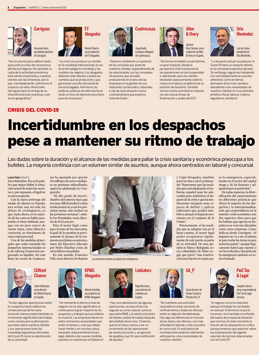 davmiranda's tweet photo. Si te lees las declaraciones de muchos de los responsables de los principales despachos de este país en @exp_juridico, parece que la crisis no va con el sector de la abogacía. De vergüenza ajena, compañeros https://t.co/rNTAfYISBN