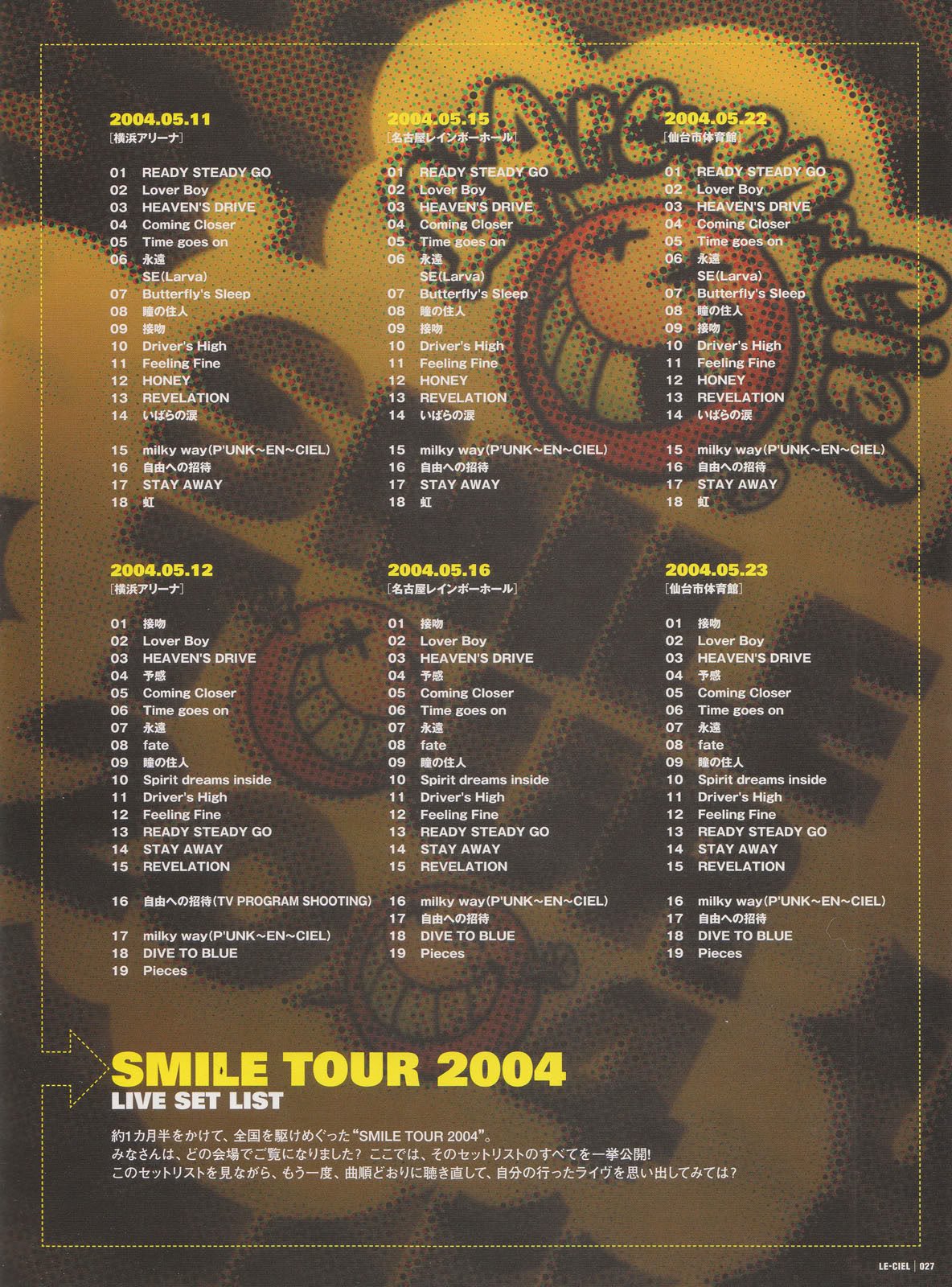 Kritxeno ドエル Le Ciel على تويتر L Arc En Ciel Smile Tour 04 Live Setlist ラルク Larcenciel ラルクリ Larcpics T Co 6iklavon9a تويتر