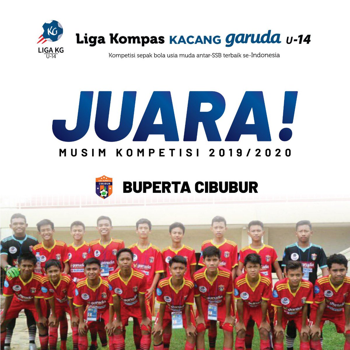 LigaKGU14's tweet photo. Selamat kepada SSB Buperta Cibubur yang menyandang predikat sebagai Juara Liga Kompas Kacang Garuda U-14 musim kompetisi 2019-2020.
#LigaKompas2020
#LigaKompasKacangGaruda
.
Selengkapnya : https://t.co/CVTZXbcnjp https://t.co/ucyeO1NuZH