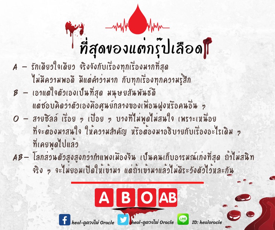 healallwoundsTH's tweet photo. ที่สุดของแต่กรุ๊ปเลือด ... !!

✳✳✳✳✳✳✳✳✳

Facebook : Heal - ดูดวงไพ่ Oracle
Twiiter : @healallwoundsTH
line : Healoracle

🔮 HEAL - ดูดวงไพ่ Oracle
🔮 เป็นมากกว่า��มอดู คือ คนที่รับฟัง https://t.co/ubn8J42CwZ