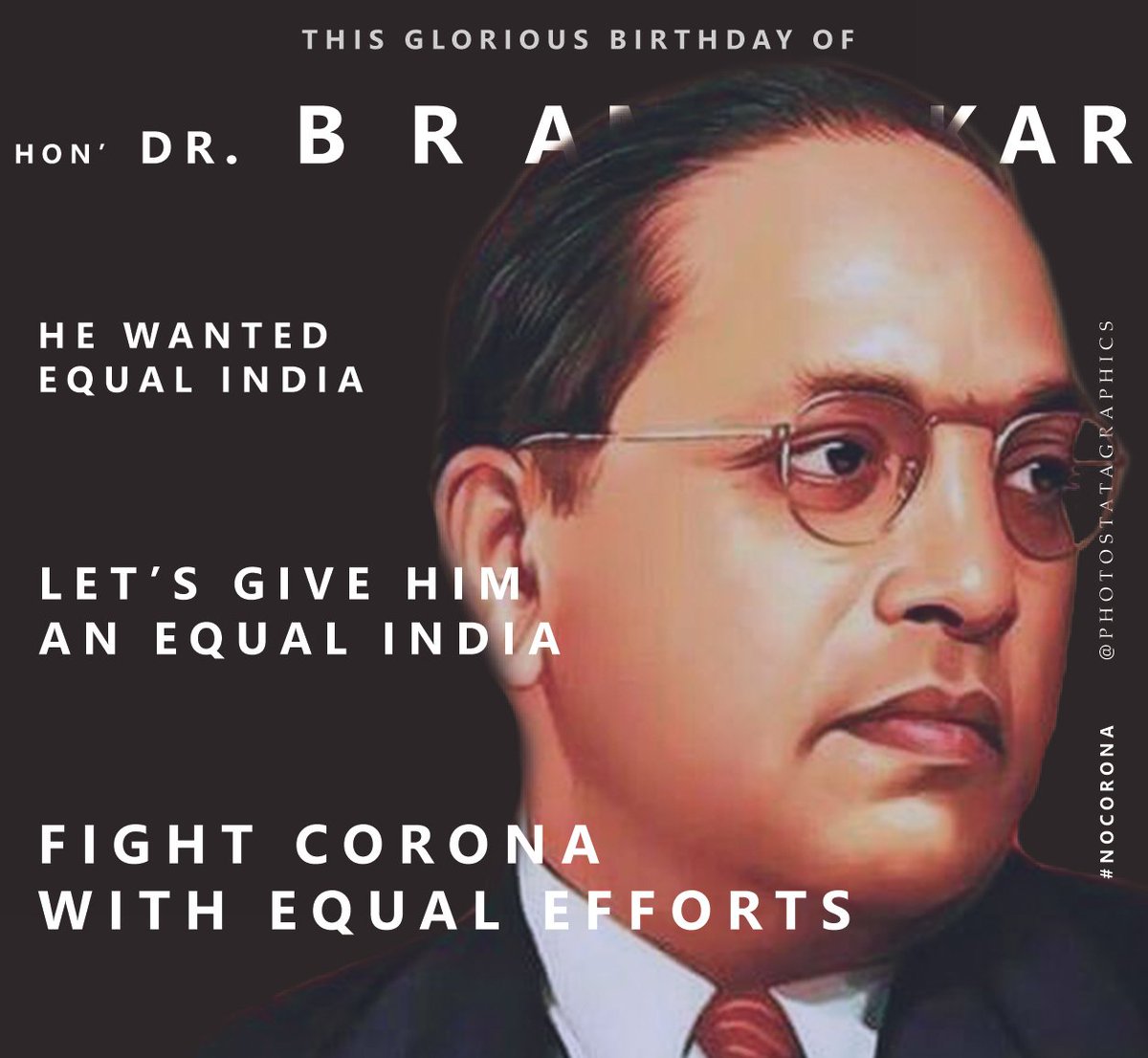 NikMishra_'s tweet photo. This Birthday of Hon' Dr. Babasaheb Ambedkar, Lets fight together, let's support his moral of equality by equally fighting with corona virus
#AmbedkarJayanti
#AmbedkarJayanti2020 #Ambedkar #Ambedkarism #CoronavirusOutbreakindia #Lockdown2 https://t.co/88aunF46Nf