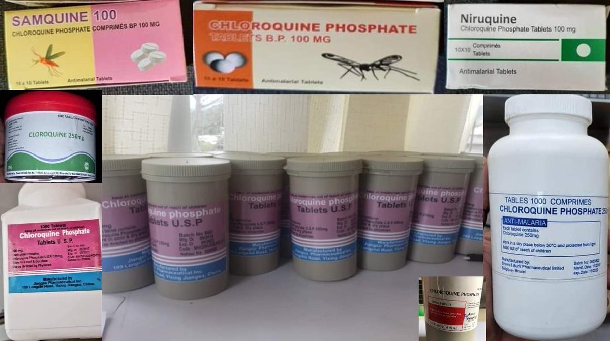 sagepharmily's tweet photo. Amid Covid-19 pandemic, criminals are taking advantage of shortage of medicines and manufacture falsified medications. This WHO Medical Product Alert relates to confirmed falsified chloroquine products circulating in Africa. These in table and photos are confirmed as falsified: https://t.co/95FSVsQ3SL