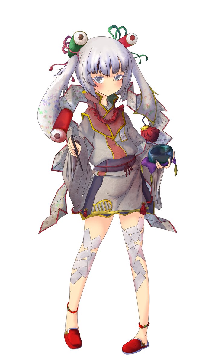 てんぐさん No Twitter ツインテールと羽衣風経典のために 幽霊文字ペンを作りました 妖怪擬人化 イラスト