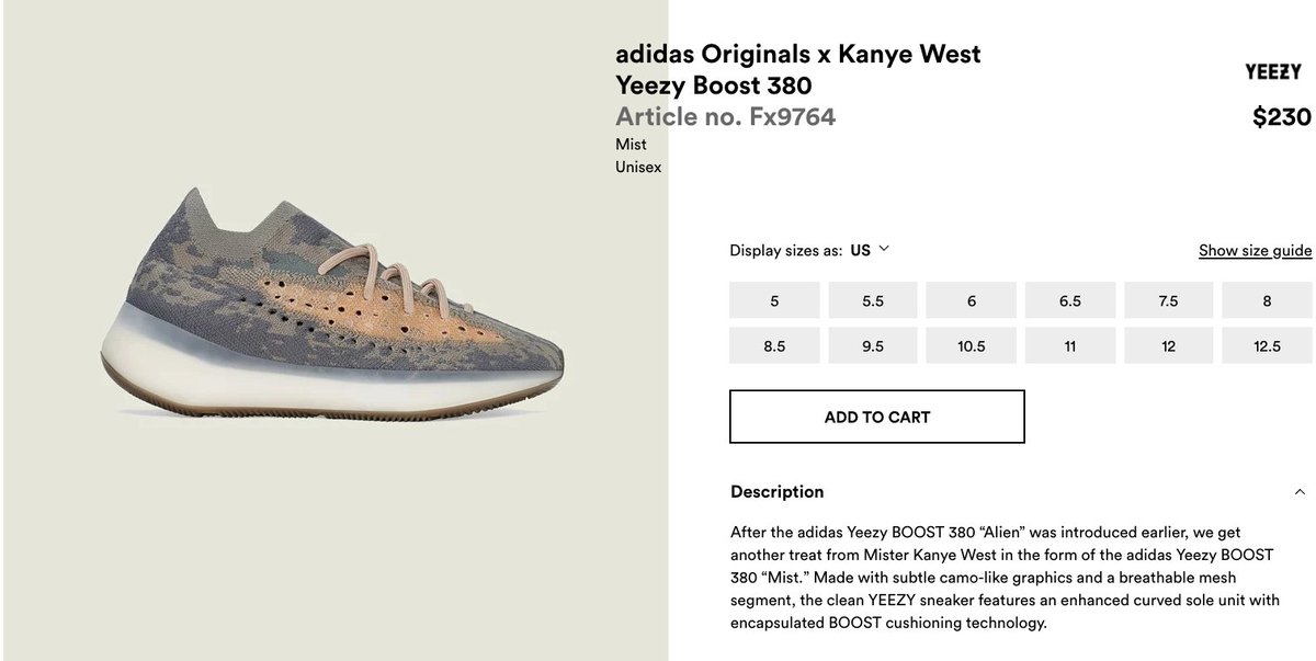 Adidas Yeezy Boost 380 Mist Size 10.5 Non Reflective. ebay