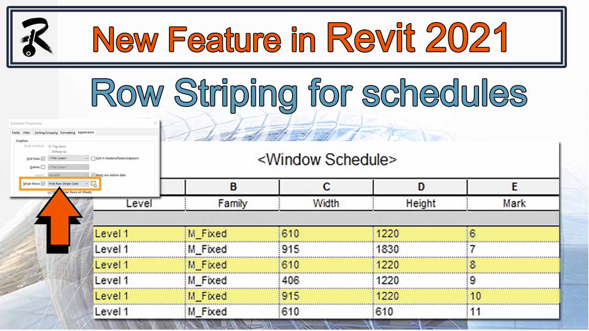 Revit_Key's tweet image. New Feature in #revit2021
Row Striping for schedules
#architecture #architect #architects #building  #Engineering #engineer #render  #rendering #revit #Construction #arquitectura #Buildings #CivilEngineering