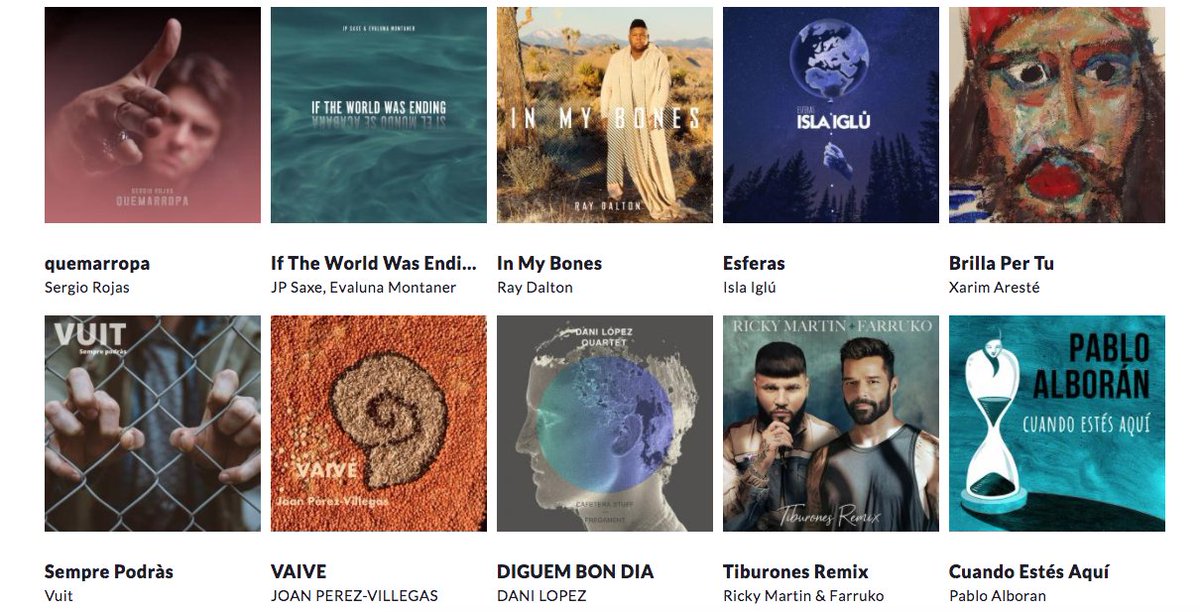 <a href="/jpsaxe/">JP Saxe</a> - #IfTheWorldWasEnding feat. <a href="/Montanerevaluna/">Evaluna Montaner</a>
<a href="/RayDaltonMusic/">Ray Dalton</a> - #InMyBones
<a href="/islaigluband/">ISLA IGLÚ</a> - #Esferas
#XarimAresté - #BrillaPerTu
<a href="/VuitOficial/">サラダ</a> - #SemprePodràs
#JoanPérezVillegas - #Vaive
#DaniLópezQuartet - #DiguemBonDia

Escúchalas ➡️ elportaldemusica.es/site/last