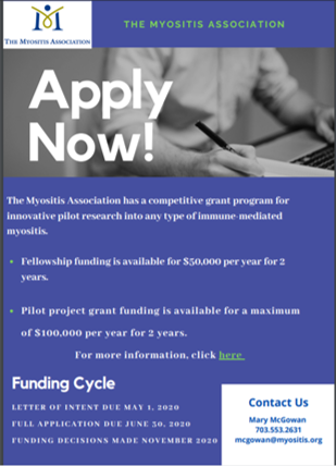 TMA has grant program for innovative pilot research into any type of immune-mediated #myositis. Fellowship funding is available for $50,000 per year for 2 years, and pilot project grant funding is available for a maximum of $100,000 per year for 2 years.
myositis.org/research/tma-g…
