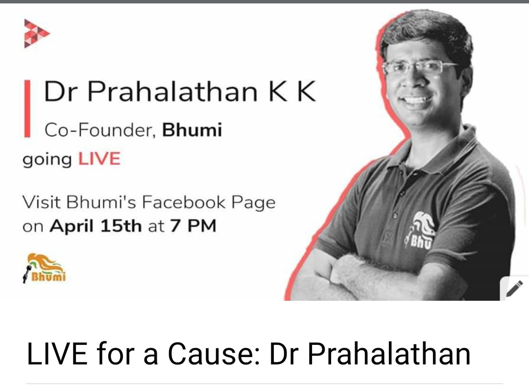 BhumiOrg's tweet photo. #LIVEforACause

 Dr Prahalathan, Co-Founder, Bhumi shares his thoughts on the impact of the coronavirus on families of street vendors and daily wagers and Bhumi's efforts to provide relief.

 April 15th (Wednesday) at 7 PM

https://t.co/XSuTFGLX9z https://t.co/T5bwW5UY28
