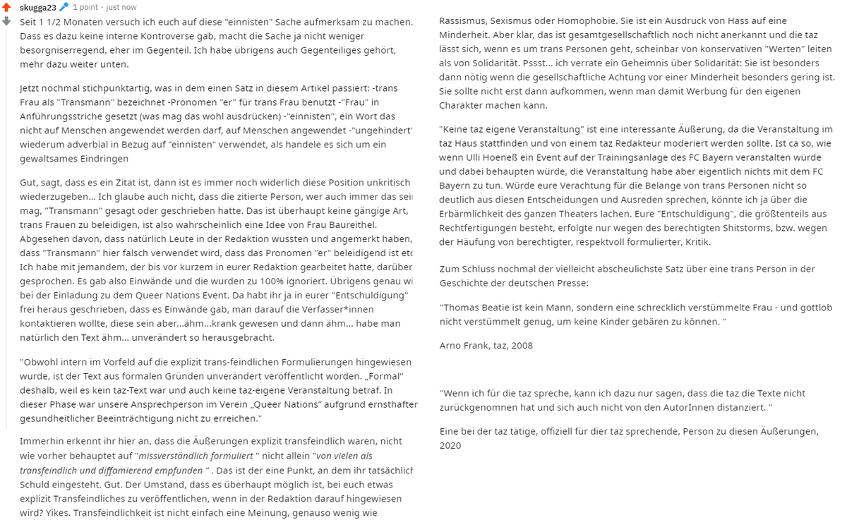 juli_unruly's tweet photo. CN Transfeindlichkeit
@BarbaraJunge @k_gottschalk @uwiworks
@tazgezwitscher distanziert sich erneut explizit nicht von der Bezeichnung eines trans Manns als "schrecklich verstümmelte Frau".
Steht die neue Dreier-Damen-Spitze hinter dieser Aussage? Bleibt's bei #AntiTransTaz? https://t.co/GI0ezP07yM