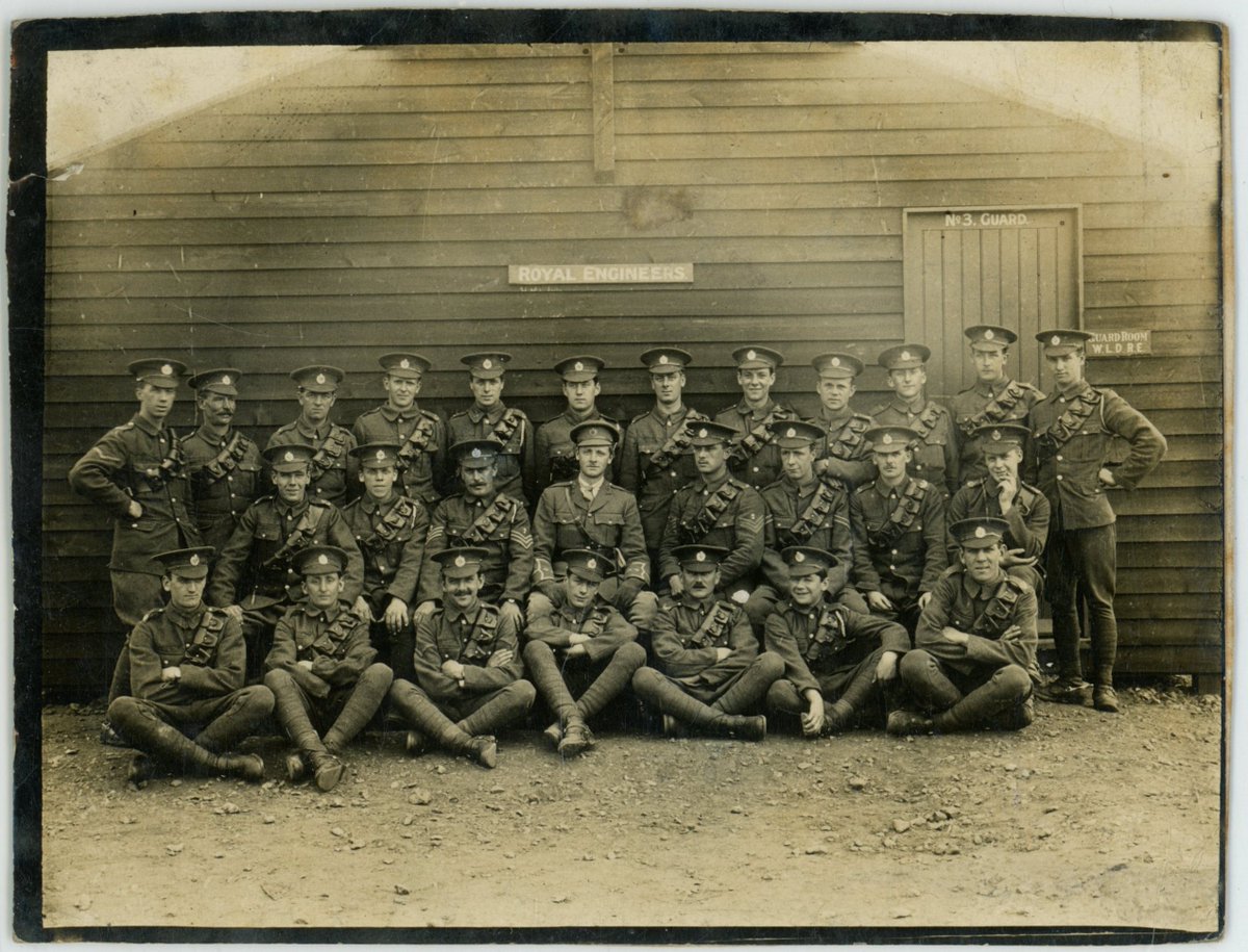 In 1916, Harold made the change from Territorial Forces to the 55th West Lancashire Division Signal Corps, Royal Engineers. After additional training at Canterbury, illustrated by the postcard below, he was posted to France. The back helpfully lists everyone.  #RoyalEngineers