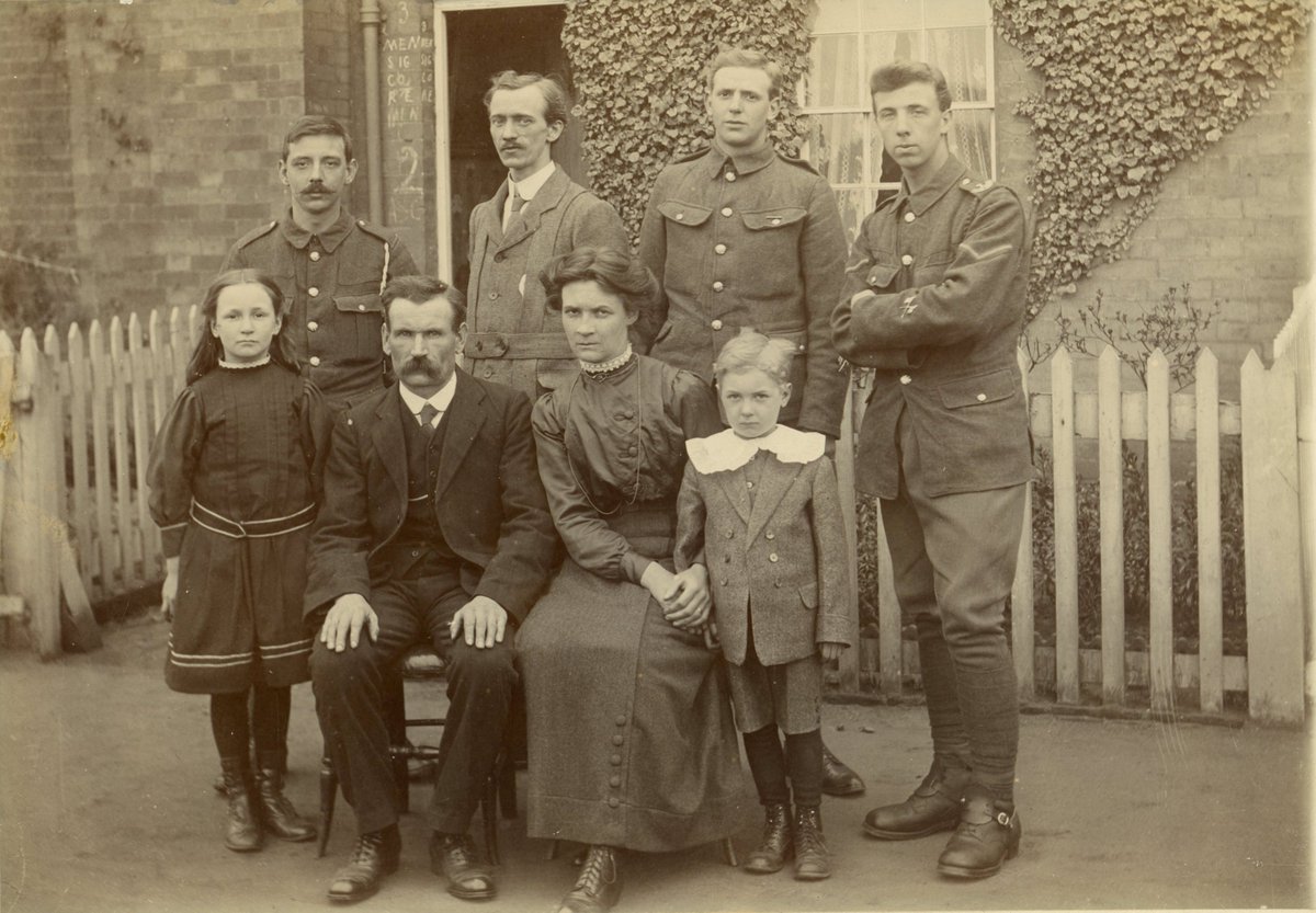 During his service he and two comrades were billeted with a French family (they don't seem to look too pleased about being photographed!). The doorway of the house is marked to indicate that it was hosting 3 members of the Signal Corps, Royal Engineers. (Harold is on the right)