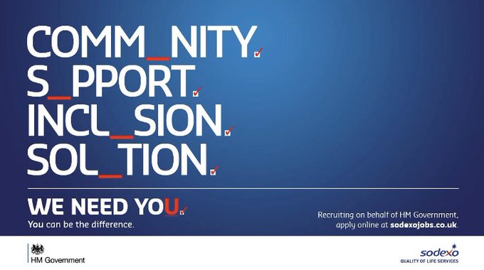 Sodexo are recruiting on behalf of HM Government to support the deployment of COVID19 testing centres across the country.

jobs can be viewed here: sportsandleisure.sodexojobs.co.uk/en/covid-19-te…
Check the site regularly, as new locations are being added frequently.

#weneedyou