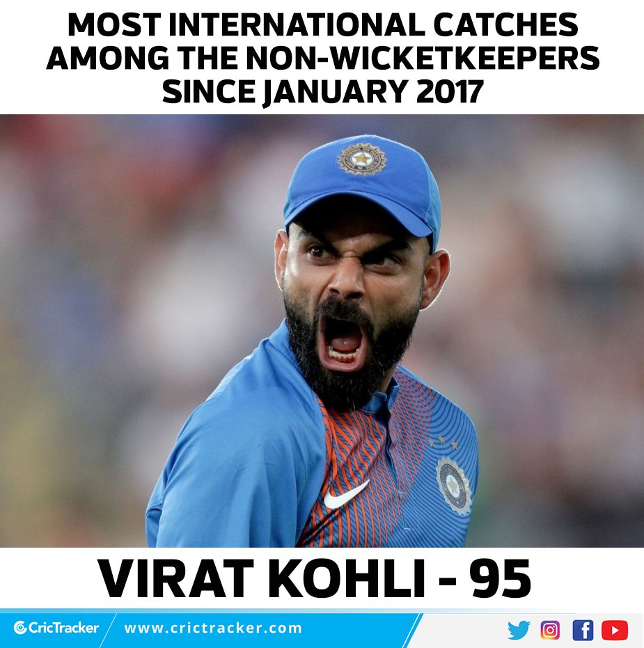 Cricketracker's tweet photo. .@imVkohli has taken the most international catches among non-wicketkeepers since January 2017. #Cricket https://t.co/aV2TEXSq6c
